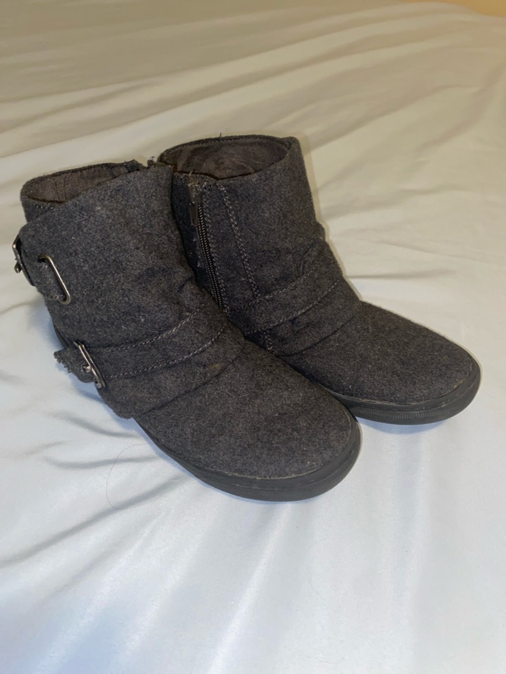 Kids Charcoal Gray Ankle Boots with Side Zipper